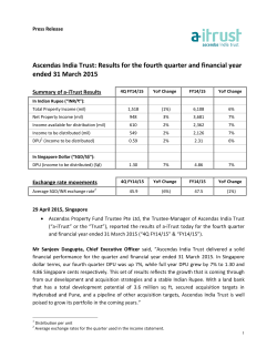 Ascendas India Trust: Results for the fourth quarter and financial