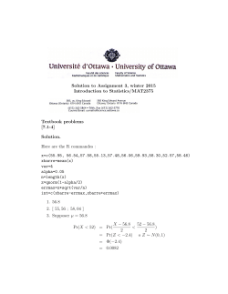 Solution to Assignment 3, winter 2015 Introduction to Statistics