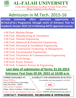 AL-FALAH UNIVERSITY Admission in M.Tech. 2015-16