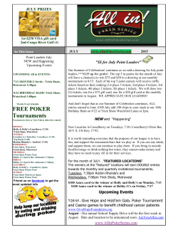 All In Newsletter - NIGHTLY POKER TOURNAMENTS