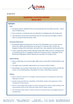 QUARTERLY ACTIVITIES REPORT March 2015