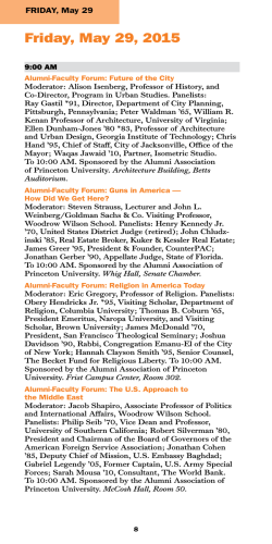 Friday`s Schedule  - Alumni Association of Princeton University