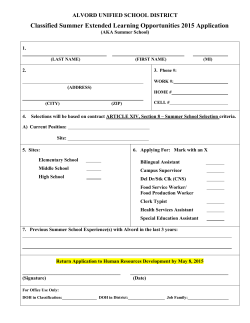Classified Summer Extended Learning Opportunities 2015 Application