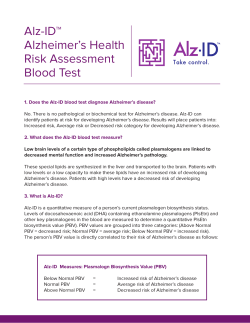 Alz-IDâ¢ Alzheimer`s Health Risk Assessment Blood Test