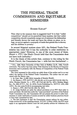 THE FEDERAL TRADE COMMISSION AND EQUITABLE REMEDIES