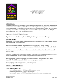 Adoption Counselor - Animal Shelter of the Wood River Valley