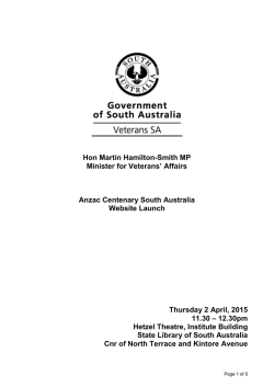 Anzac Centenary South Australia Website Launch &acirc; 2 April 2015