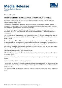 premier`s spirit of anzac prize study group returns
