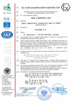 EC_TYPE EXAMINATION CERTIFICATE KDB 14ATEX0118x