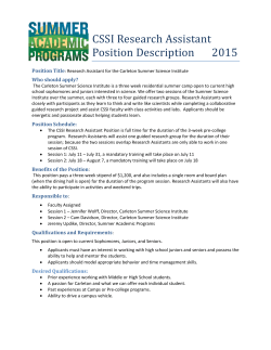 CSSI Research Assistant Position Description 2015