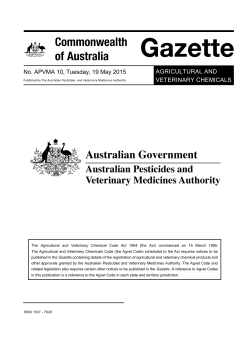 Gazette No. 10, 19 May 2015 - Australian Pesticides and Veterinary