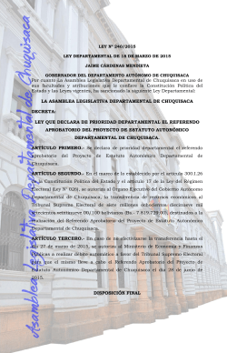 Por cuanto La Asamblea Legislativa Departamental de Chuquisaca
