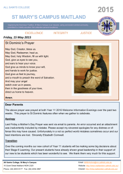 15 May 2015 Newsletter - Saints College St Mary`s Campus Maitland