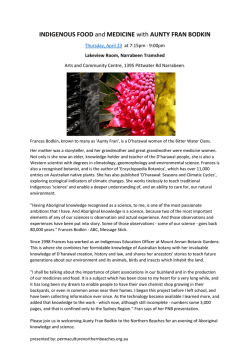 INDIGENOUS FOOD and MEDICINE with AUNTY FRAN BODKIN