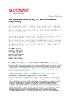 S&P repeats reasons for its May 2014 affirmation of DONG Energy`s