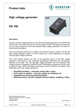 Product data High voltage generator DG 106
