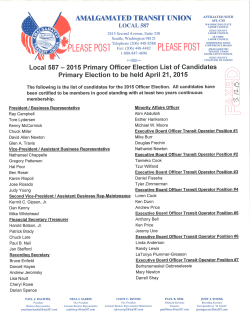 2015 Primary Officer Election List of Candidates