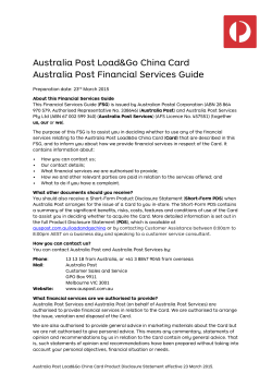 Australia Post Load&Go China Card Financial Services Guide