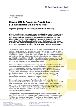 Bilanz 2014: Austrian Anadi Bank auf nachhaltig positivem Kurs