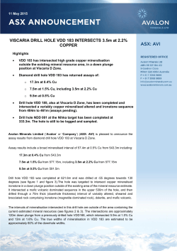 VISCARIA DRILL HOLE VDD 183 INTERSECTS 3.5m at 2.2