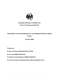 Australian Women`s Coalition Inc Submission on the development of