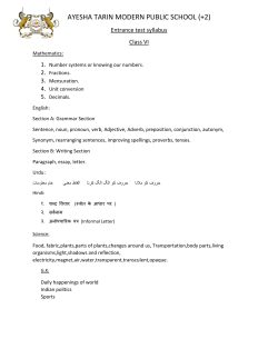 Syllabi for entrance tests - Ayesha Tarin Modern Public School