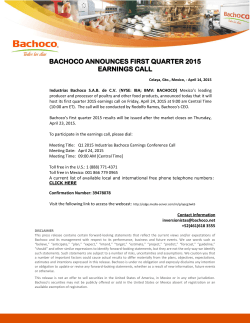 BACHOCO ANNOUNCES FIRST QUARTER 2015 EARNINGS CALL