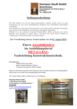 Stellenausschreibung - Hermann Heuft GmbH Backofenbau