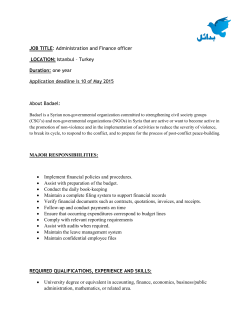 JOB TITLE: Administration and Finance officer LOCATION: Istanbul