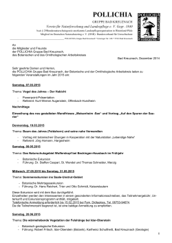 Jahresprogramm 2015 der POLLICHIA Gruppe Bad Kreuznach