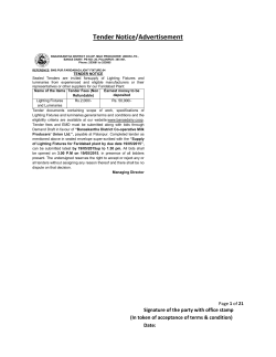 Tenders for supply of Lighting Fixtures and luminaries
