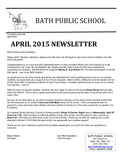 BATH PUBLIC SCHOOL APRIL 2015 NEWSLETTER