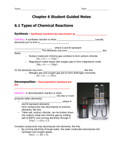 Chapter 6 Student Guided Notes 6.1 Types of Chemical Reactions