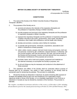 Constitution and Bylaws - BC Society of Respiratory Therapists