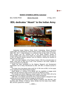 BDL dedicates âAkashâ to the Indian Army