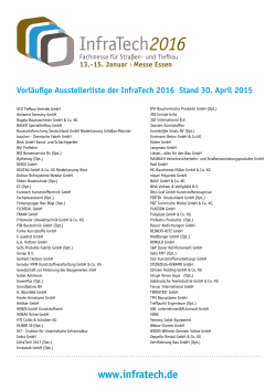 VorlÃ¤ufige Ausstellerliste der InfraTech 2016 Stand 30. April 2015