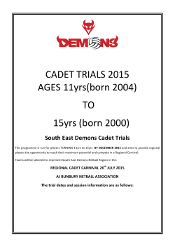 CADET TRIALS 2015 AGES 11yrs(born 2004) TO