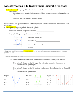 Notes for section 8.4: Transforming Quadratic Functions