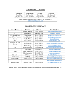 Team and League Contacts For The 2015 Season!
