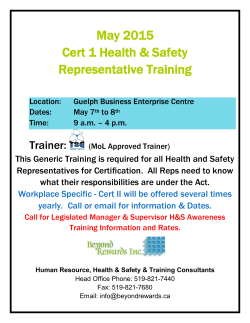 May 2015 Cert 1 Health & Safety Representative Training