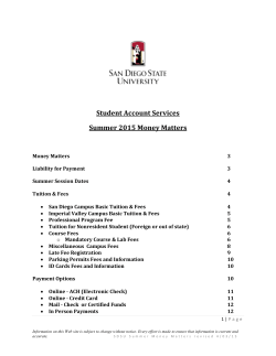 Student Account Services Summer 2015 Money Matters