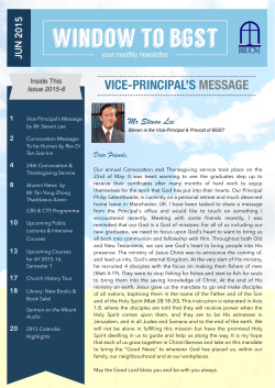 PRINCIPAL`S MESSAGE - Biblical Graduate School of Theology
