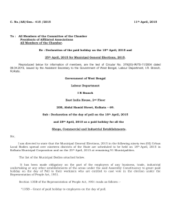 Re : Declaration of the paid holiday on the 18th April, 2015 and 25th
