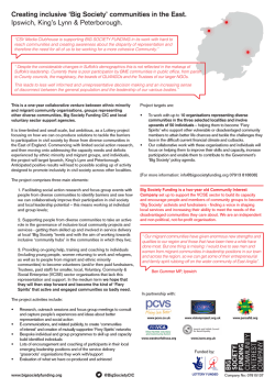 communities in the East. Ipswich, King`s Lynn & Peterborough.