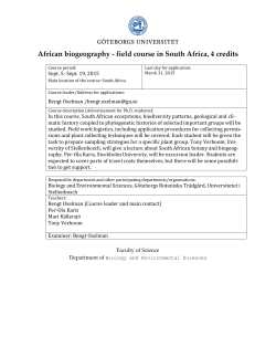 African biogeography - field course in South Africa, 4 credits