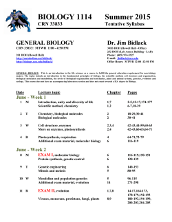 BIOLOGY 1114 Summer 2015 - UCO - Biology