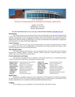 New Workshop Advances in Nanomaterials for Biological and
