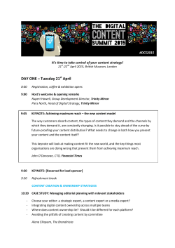 DAY ONE &acirc; Tuesday 21 April