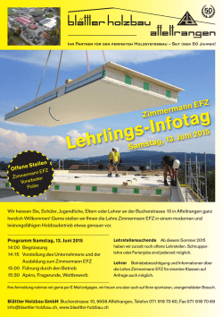 Lehrlings-Infotag Zimmermann EFZ Samstag, 13. Juni 2015
