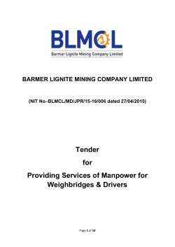 Tender for Providing Services of Manpower for Weighbridges